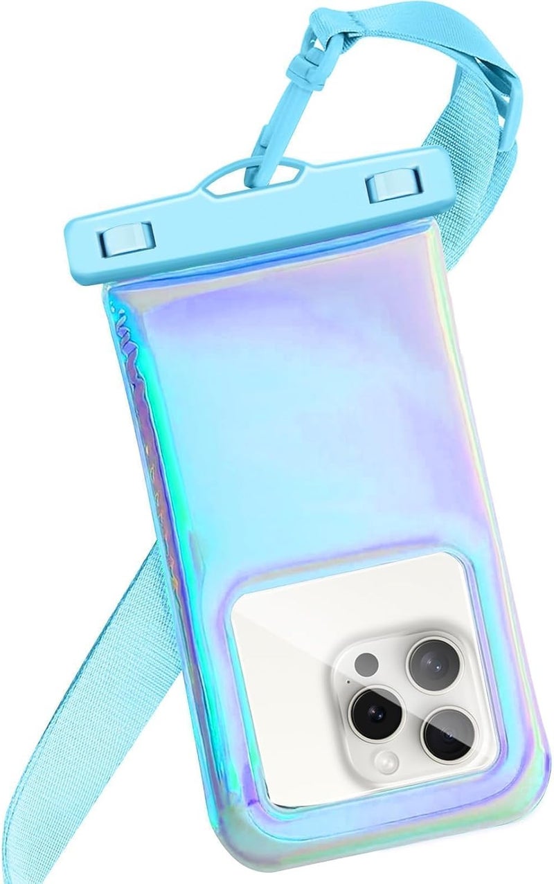 Foweroty Floatable Soap Bubble Waterproof Phone Pouch/Case with Crossbody Lanyard for iPhone 17 16 Pro Max/15 Pro/14/13/12, IP68 Cellphone Dry Bag Beach Cruise Ship Essentials,Iridescent Blue,1 Pack - Image 1